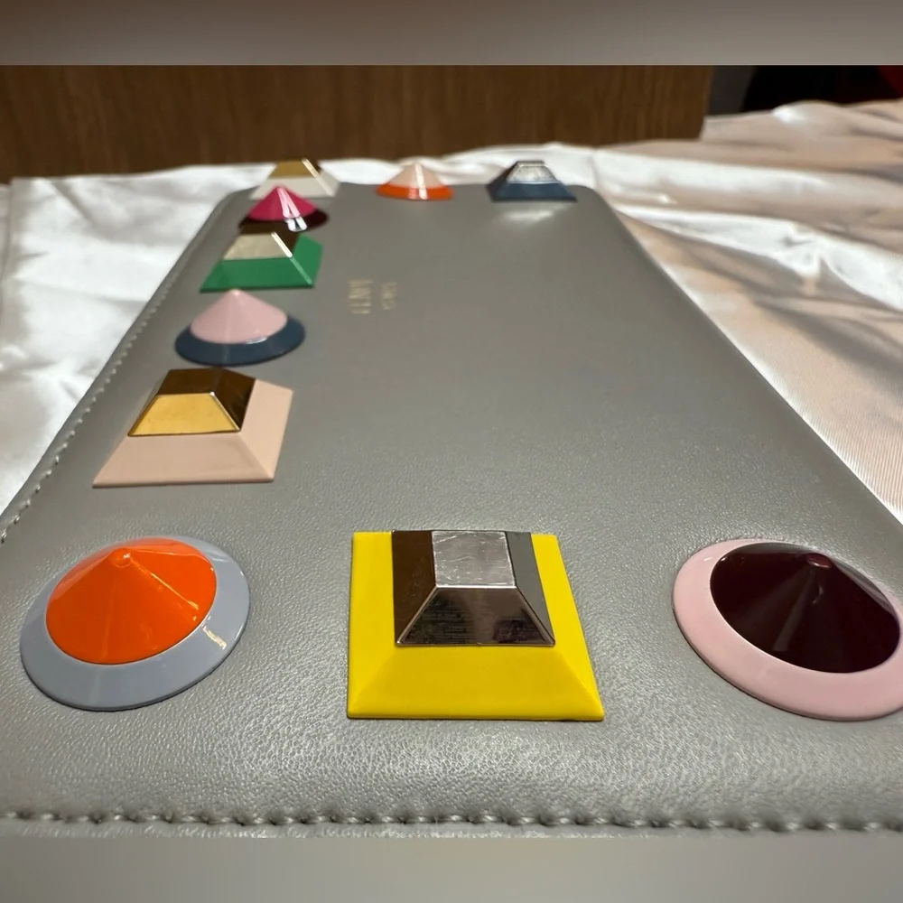 Fendi Gray Wallet with Multicolor Studs
